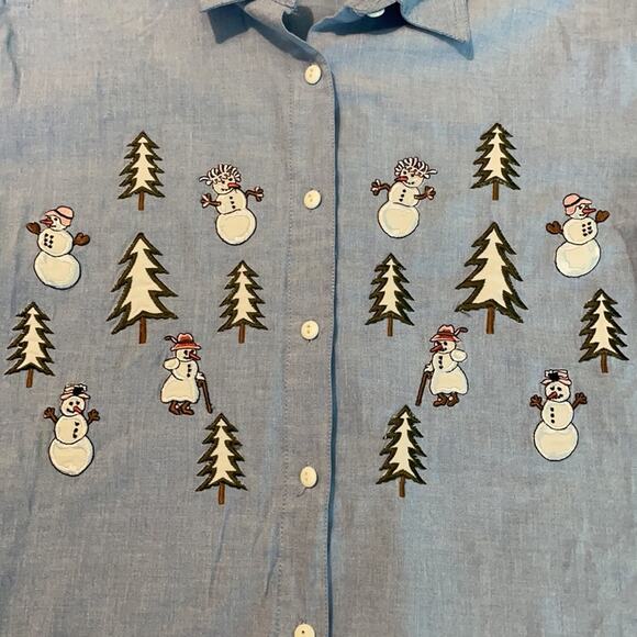 Falls Creek Vintage Christmas Snowman Button Down Size Small - Picture 2 of 6